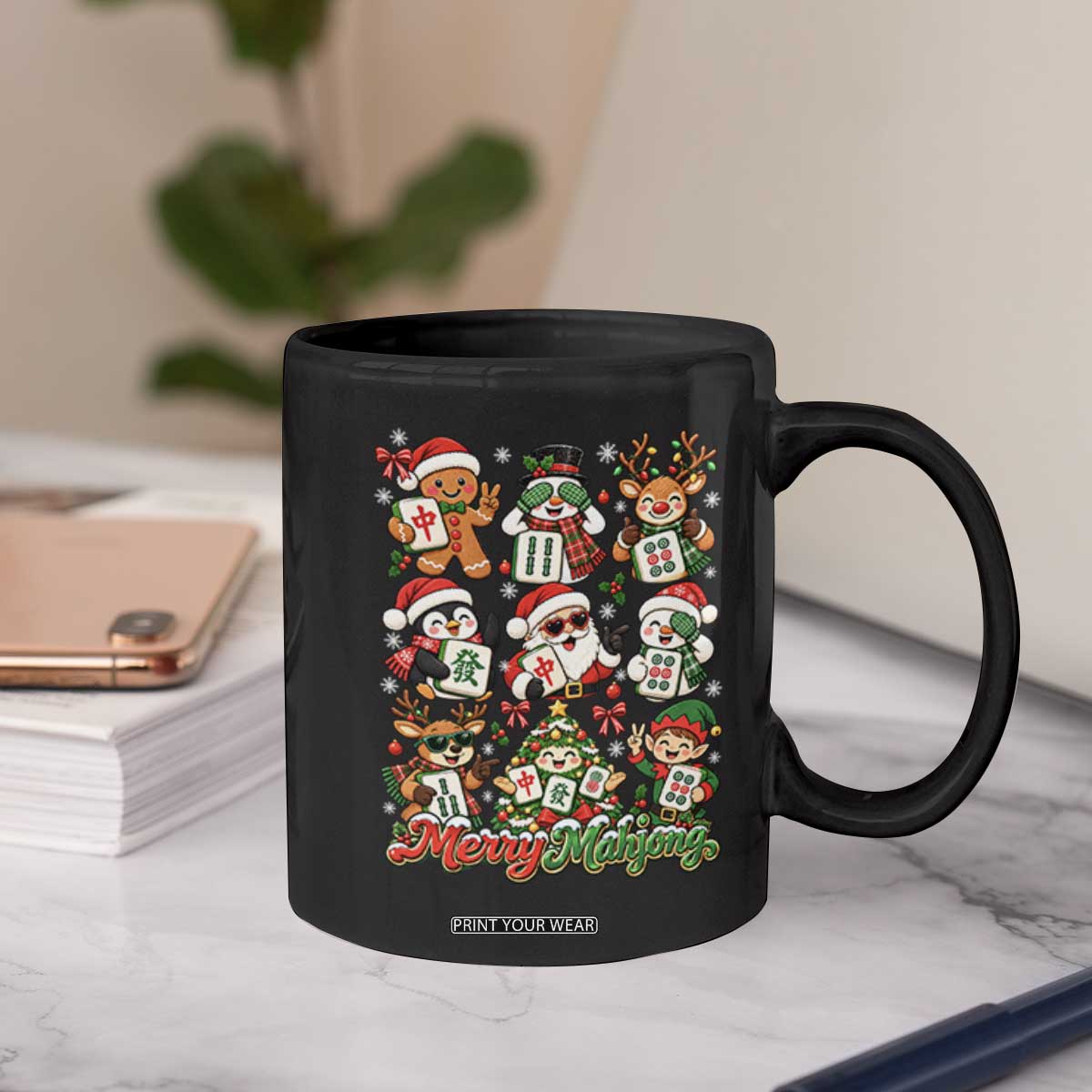 Merry Mahjong Christmas Coffee Mug Cute Holiday Characters Tile Player TS12