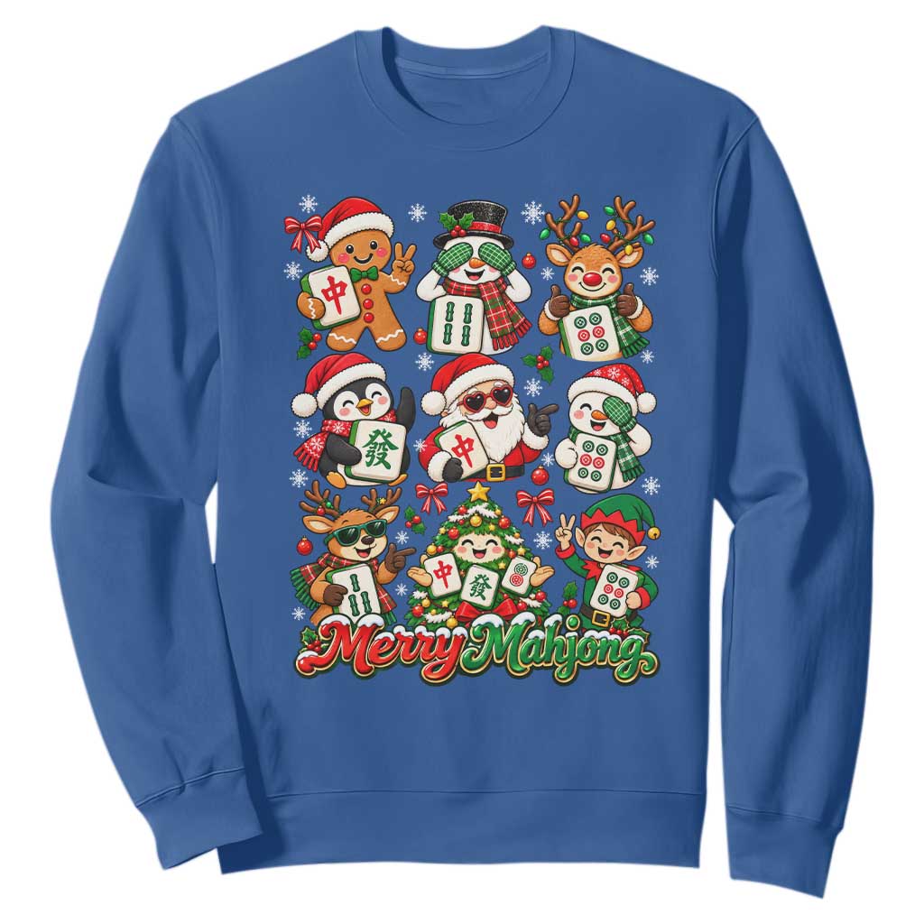 Merry Mahjong Christmas Sweatshirt Cute Holiday Characters Tile Player TS12