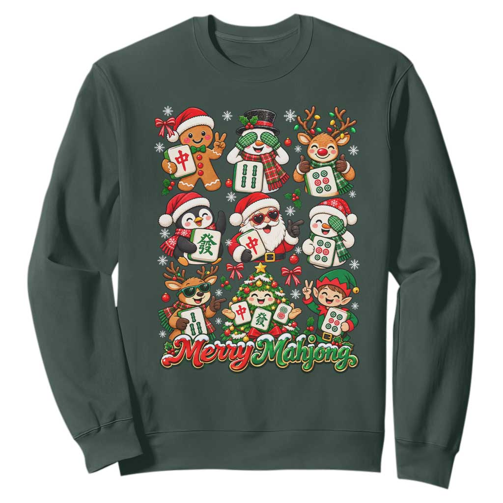 Merry Mahjong Christmas Sweatshirt Cute Holiday Characters Tile Player TS12