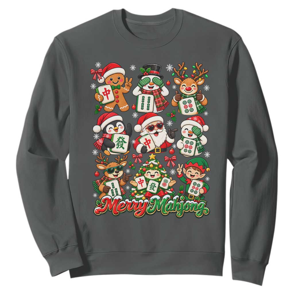 Merry Mahjong Christmas Sweatshirt Cute Holiday Characters Tile Player TS12
