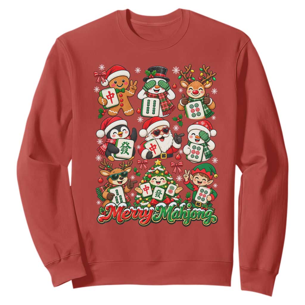 Merry Mahjong Christmas Sweatshirt Cute Holiday Characters Tile Player TS12
