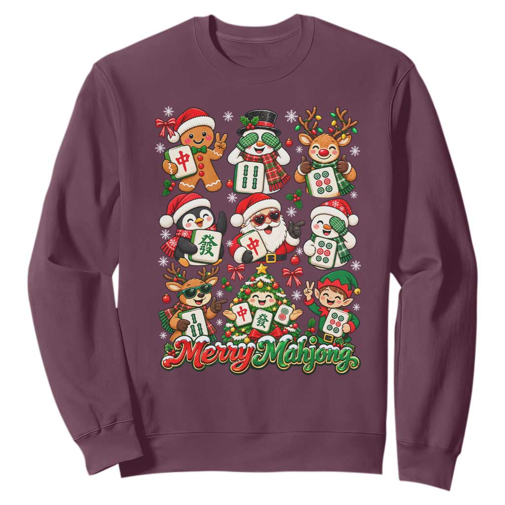 Merry Mahjong Christmas Sweatshirt Cute Holiday Characters Tile Player TS12