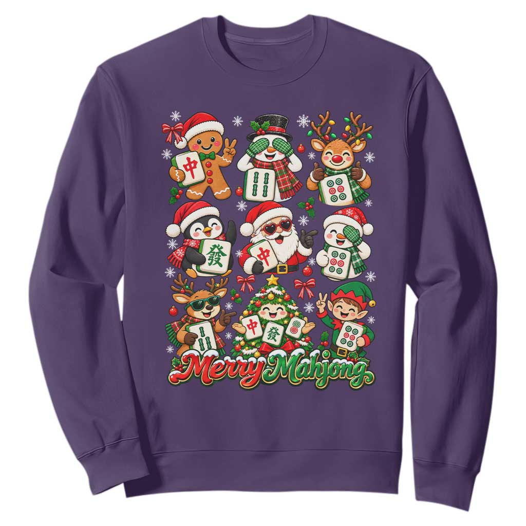 Merry Mahjong Christmas Sweatshirt Cute Holiday Characters Tile Player TS12