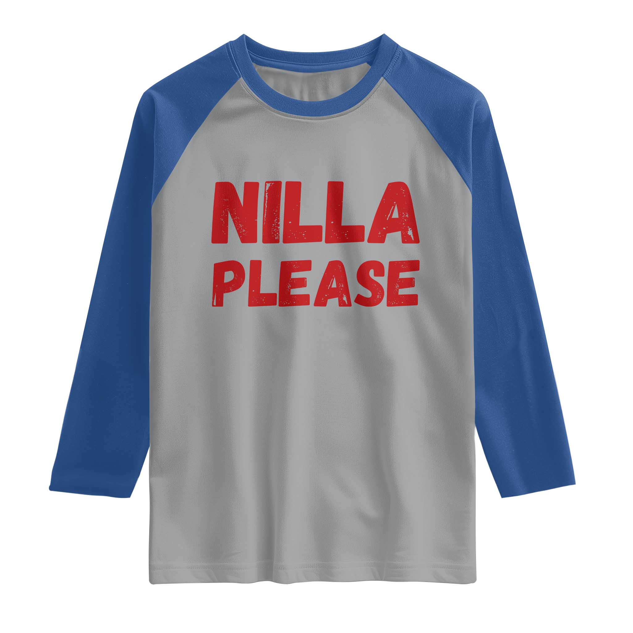 Nilla Please Funny Slang Meme Graphic Raglan Shirt Comedy Skit Distressed Red Typography TS02