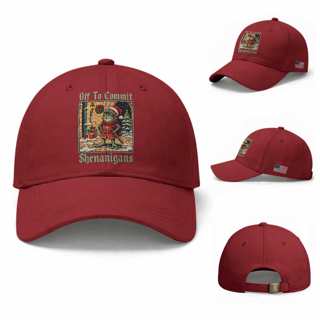 Off To Commit Shenanigans Funny Christmas Frog Knight Baseball Cap TS11