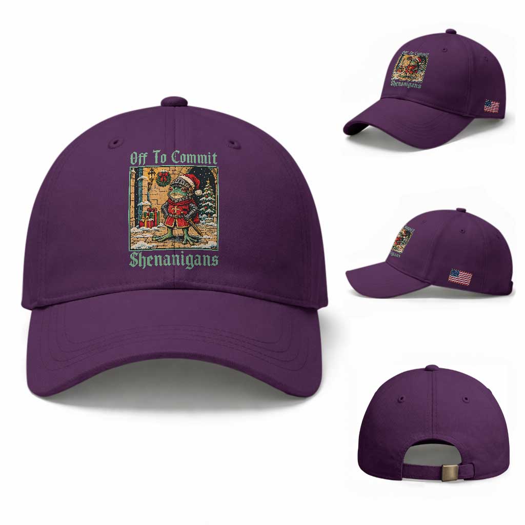 Off To Commit Shenanigans Funny Christmas Frog Knight Baseball Cap TS11