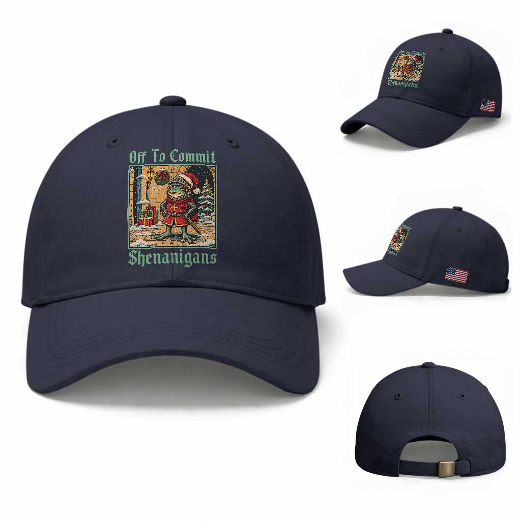 Off To Commit Shenanigans Funny Christmas Frog Knight Baseball Cap TS11