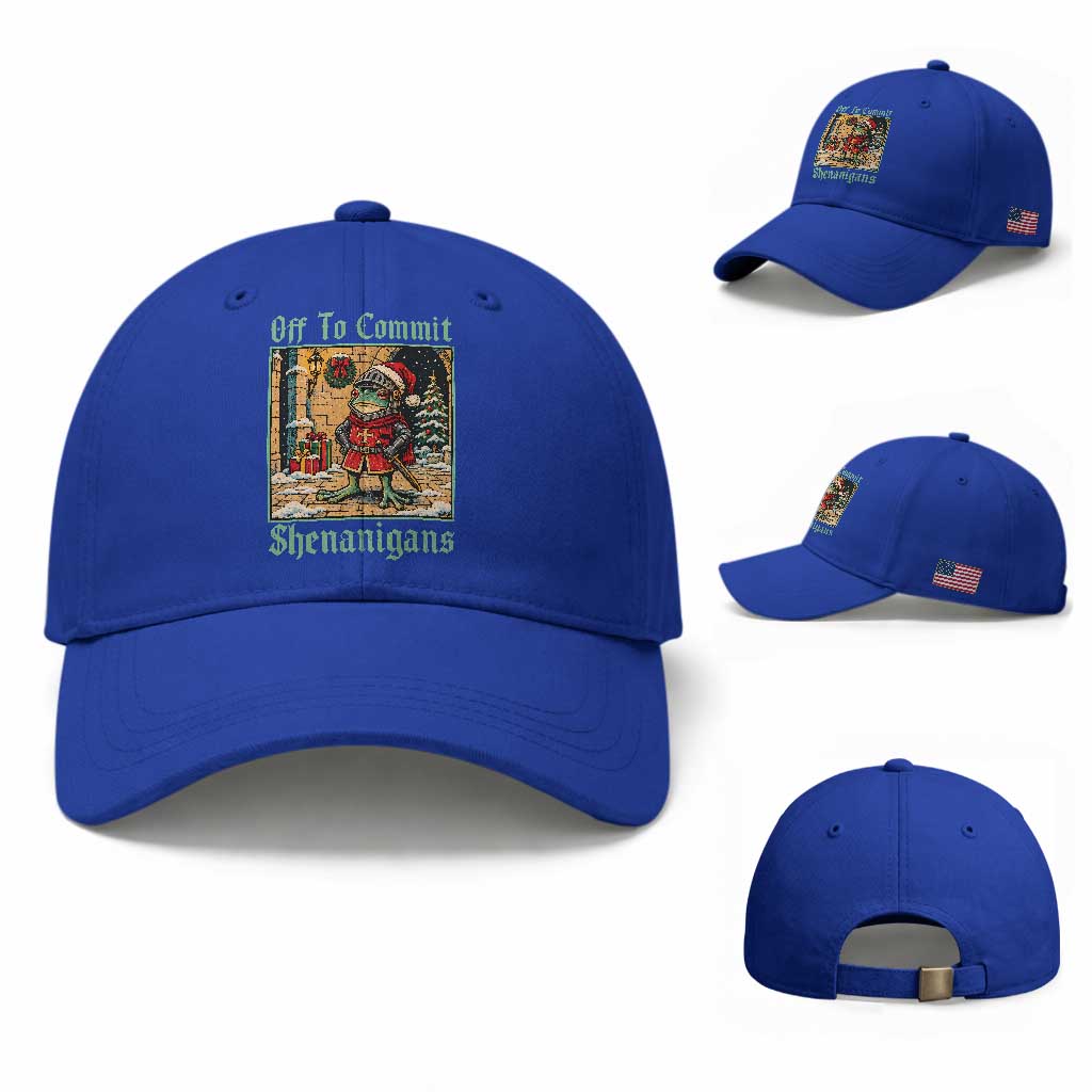 Off To Commit Shenanigans Funny Christmas Frog Knight Baseball Cap TS11