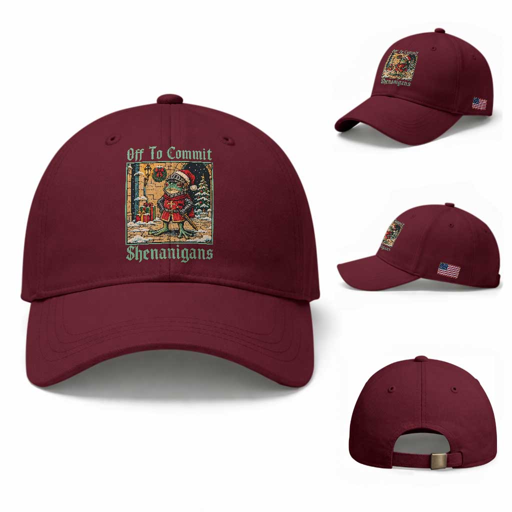 Off To Commit Shenanigans Funny Christmas Frog Knight Baseball Cap TS11