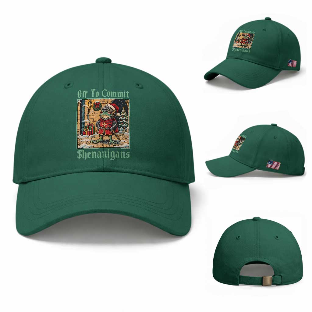 Off To Commit Shenanigans Funny Christmas Frog Knight Baseball Cap TS11