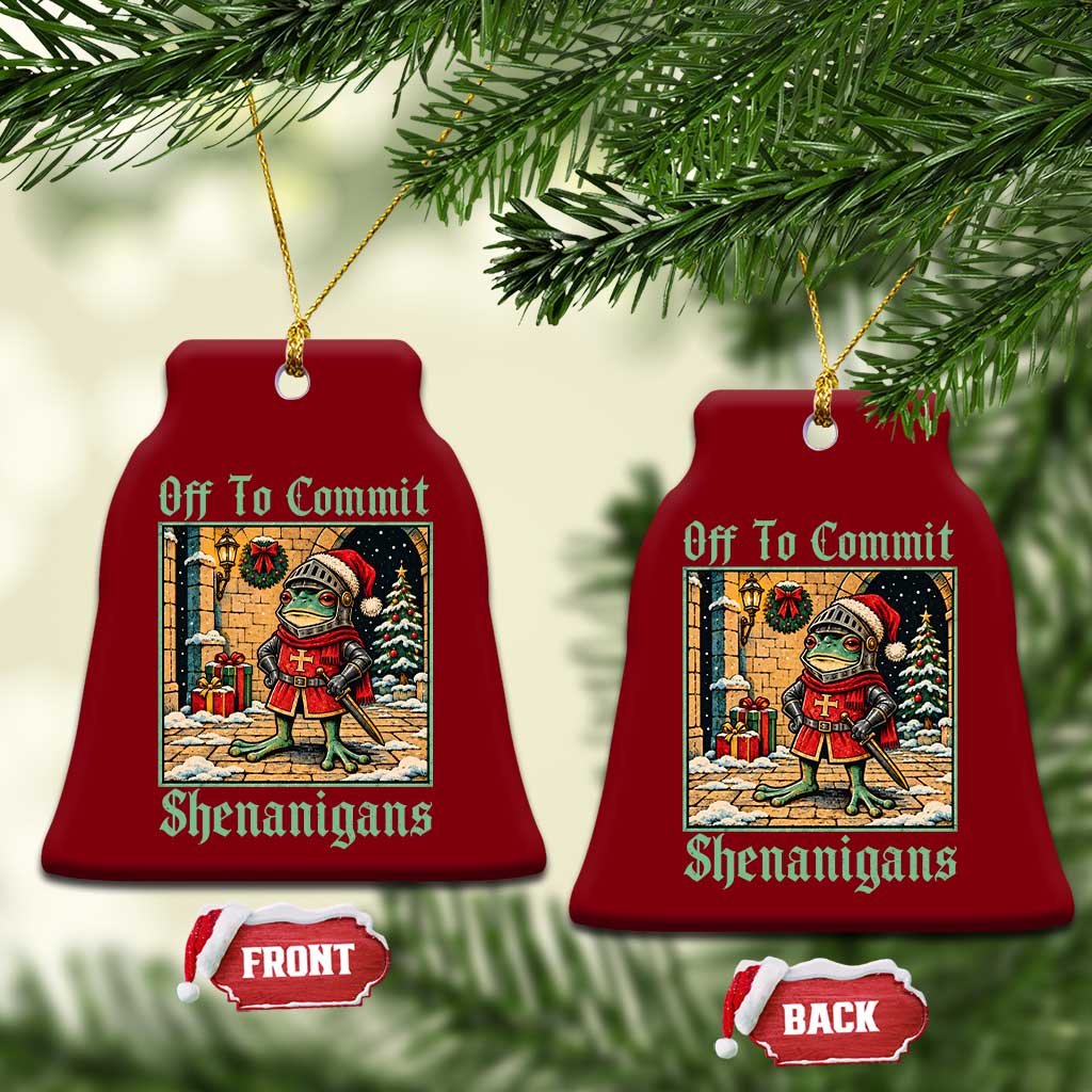 Off To Commit Shenanigans Funny Christmas Frog Knight Ceramic Ornament TS11