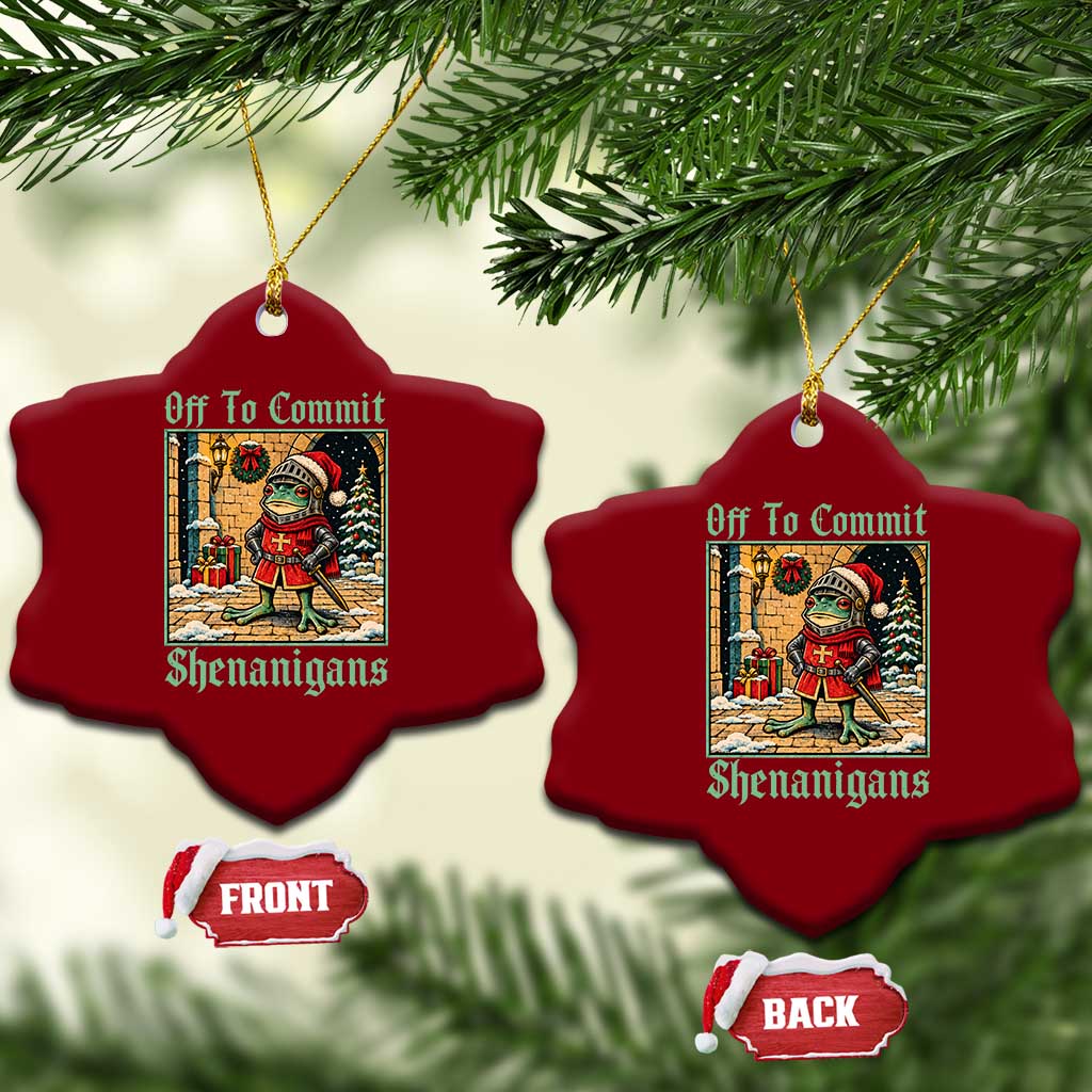 Off To Commit Shenanigans Funny Christmas Frog Knight Ceramic Ornament TS11