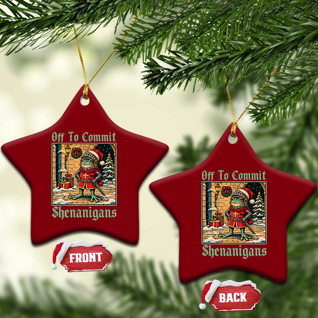 Off To Commit Shenanigans Funny Christmas Frog Knight Ceramic Ornament TS11