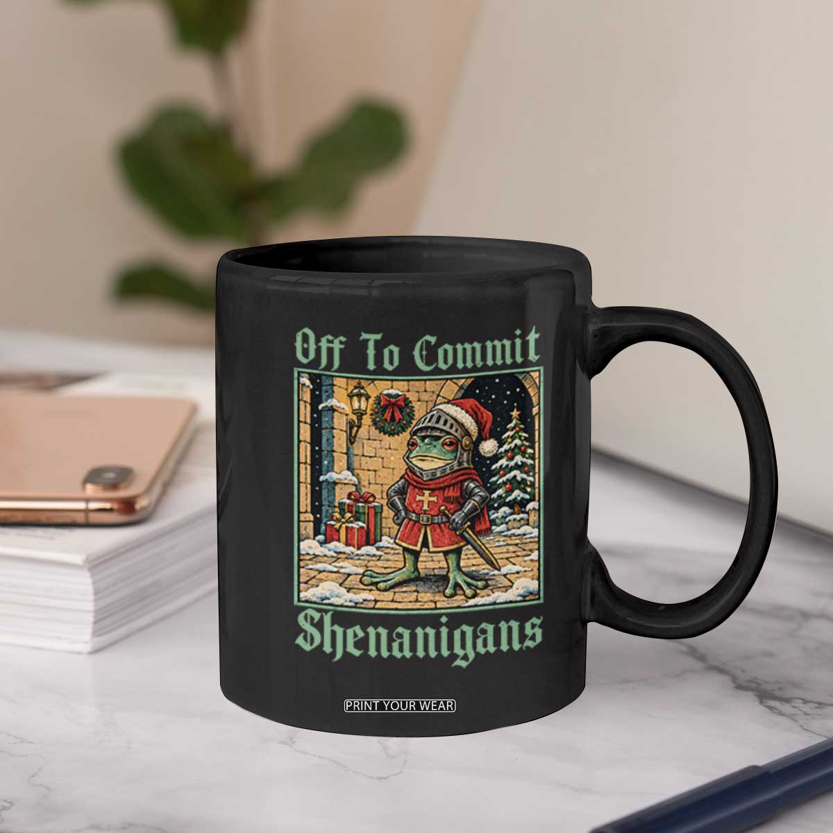Off To Commit Shenanigans Funny Christmas Frog Knight Coffee Mug TS11