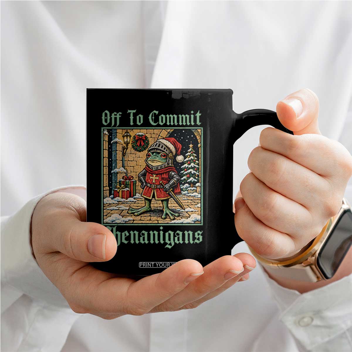 Off To Commit Shenanigans Funny Christmas Frog Knight Coffee Mug TS11