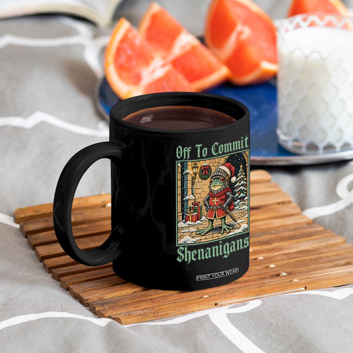 Off To Commit Shenanigans Funny Christmas Frog Knight Coffee Mug TS11