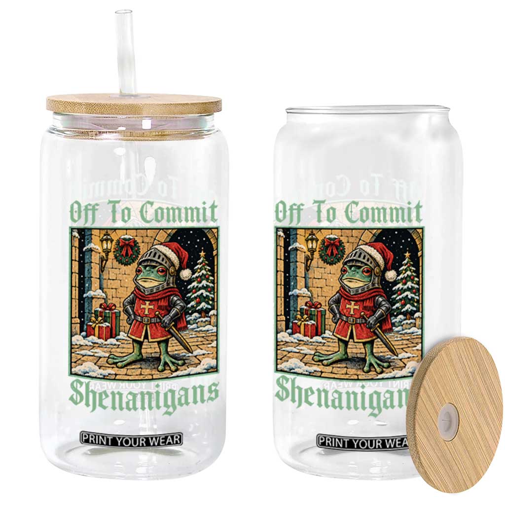 Off To Commit Shenanigans Funny Christmas Frog Knight Glass Can TS11