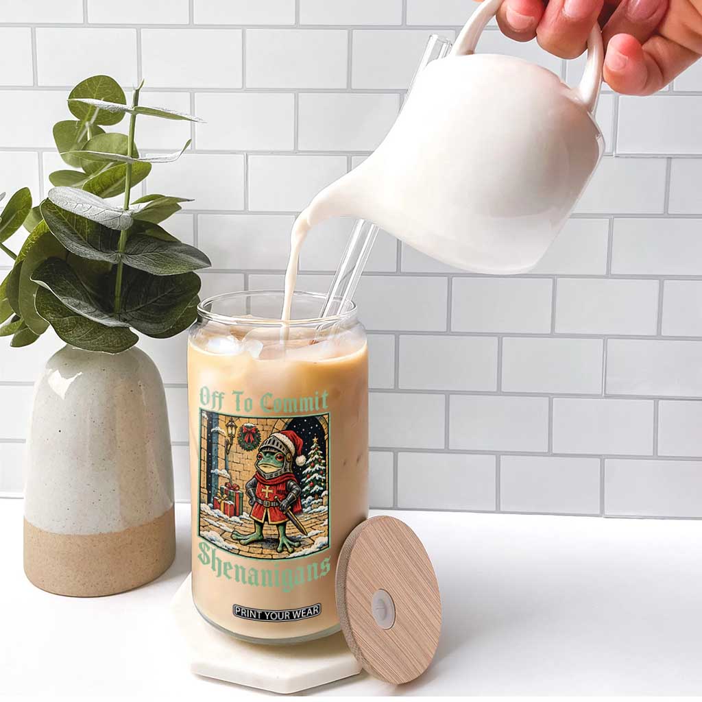 Off To Commit Shenanigans Funny Christmas Frog Knight Glass Can TS11