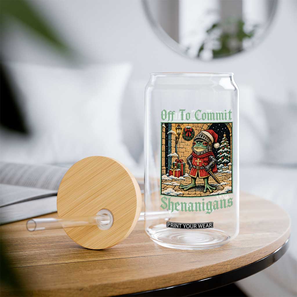 Off To Commit Shenanigans Funny Christmas Frog Knight Glass Can TS11