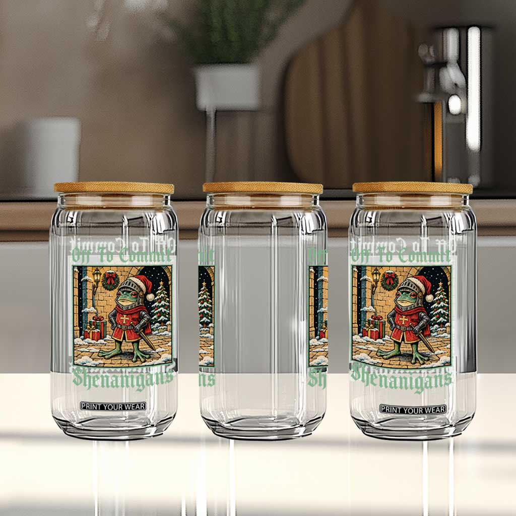 Off To Commit Shenanigans Funny Christmas Frog Knight Glass Can TS11