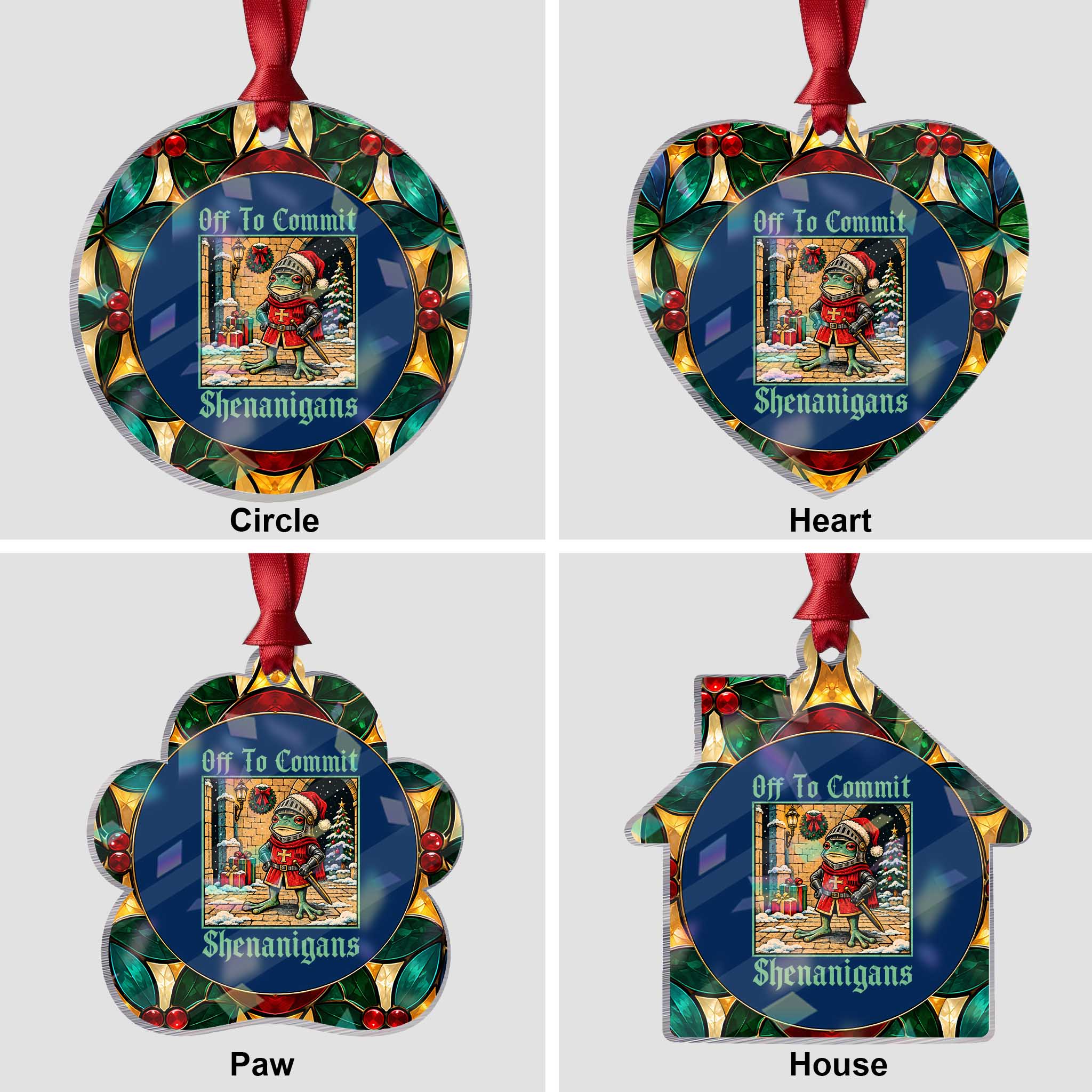 Off To Commit Shenanigans Funny Christmas Frog Knight Holographic Acrylic Ornament TS11