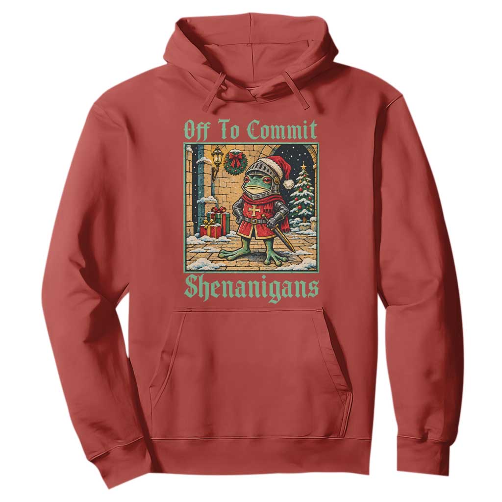 Off To Commit Shenanigans Funny Christmas Frog Knight Hoodie TS11
