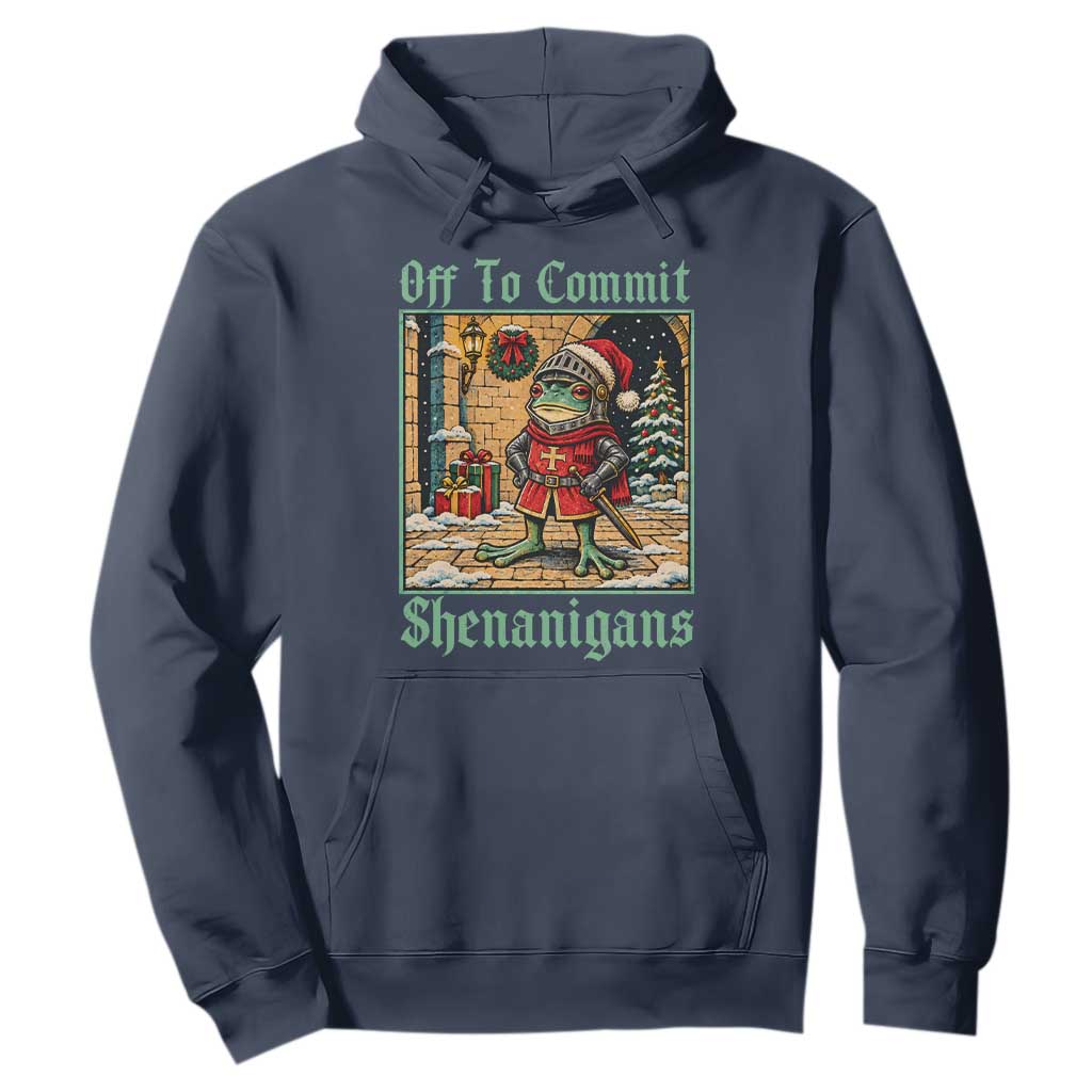 Off To Commit Shenanigans Funny Christmas Frog Knight Hoodie TS11