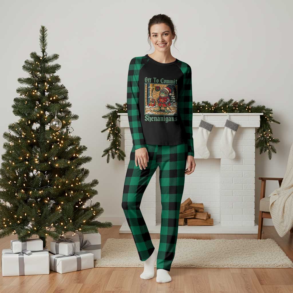 Off To Commit Shenanigans Funny Christmas Frog Knight Plaid Pajama Set TS11