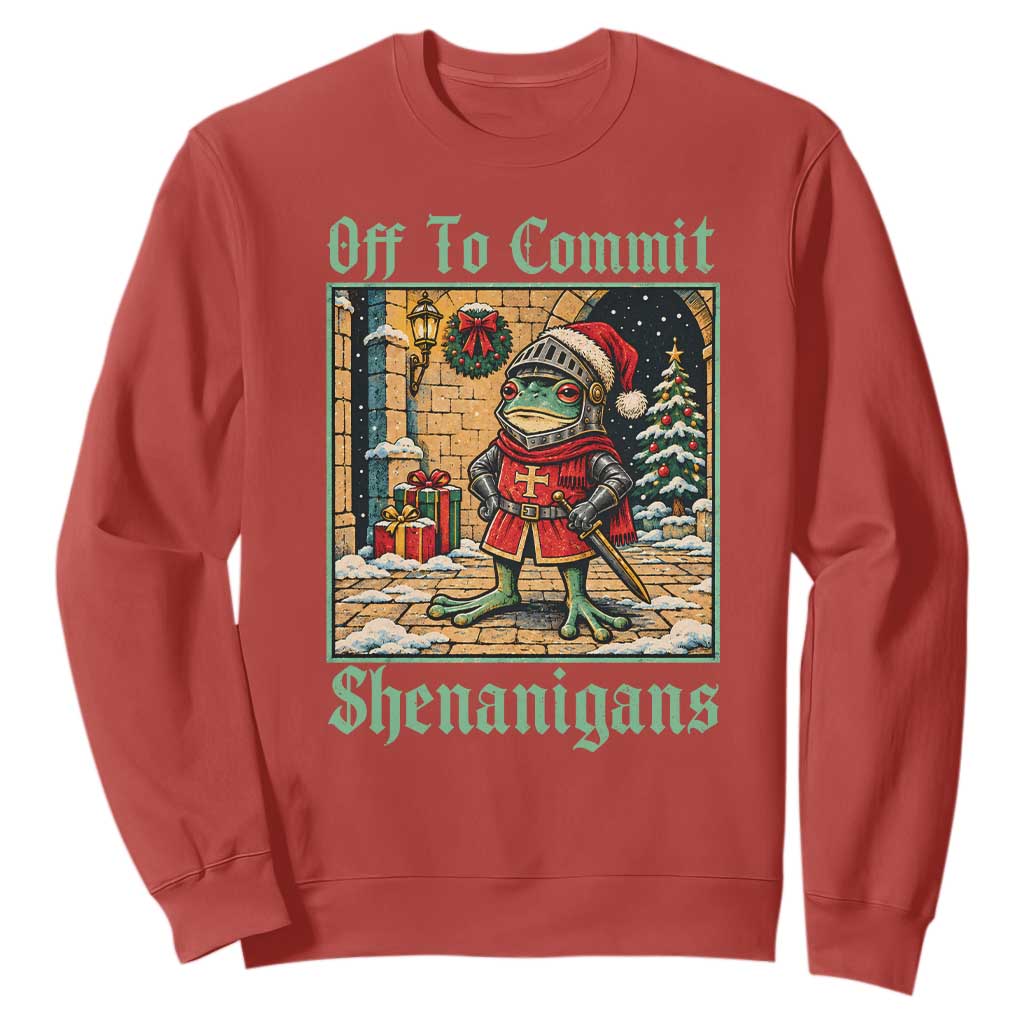Off To Commit Shenanigans Funny Christmas Frog Knight Sweatshirt TS11