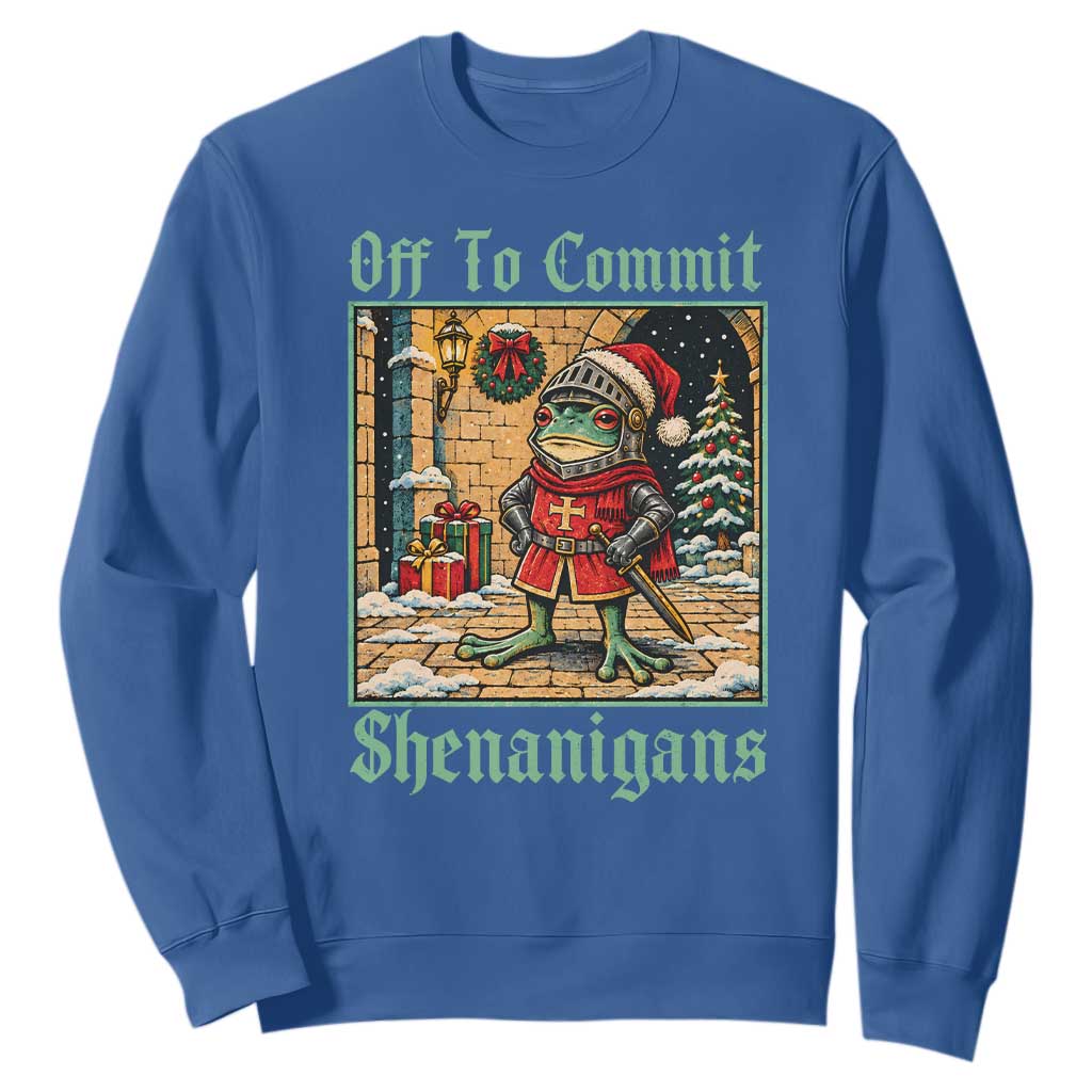Off To Commit Shenanigans Funny Christmas Frog Knight Sweatshirt TS11