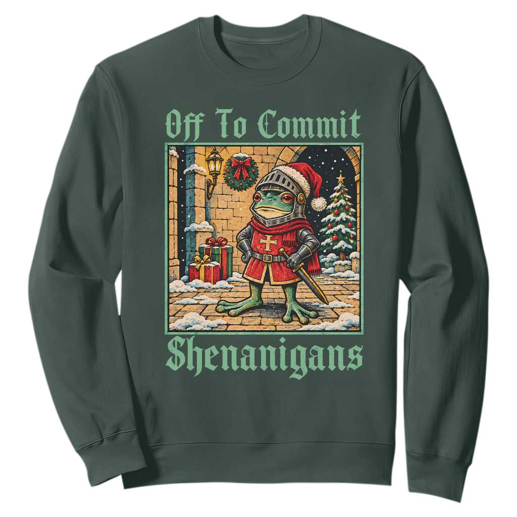 Off To Commit Shenanigans Funny Christmas Frog Knight Sweatshirt TS11