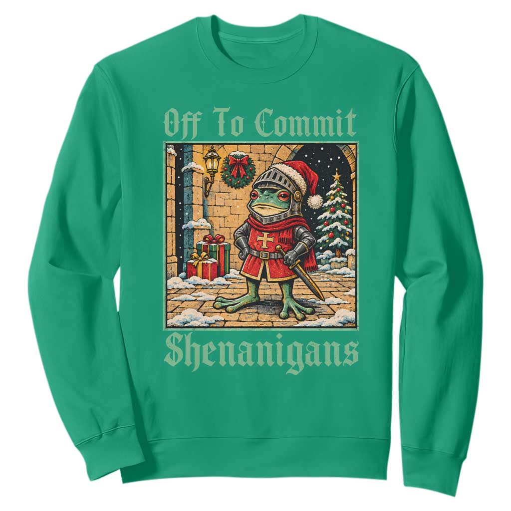 Off To Commit Shenanigans Funny Christmas Frog Knight Sweatshirt TS11