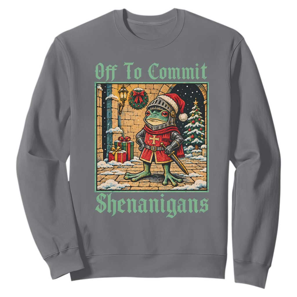 Off To Commit Shenanigans Funny Christmas Frog Knight Sweatshirt TS11