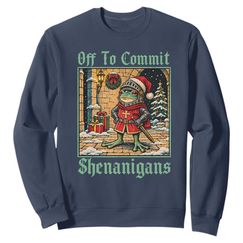 Off To Commit Shenanigans Funny Christmas Frog Knight Sweatshirt TS11