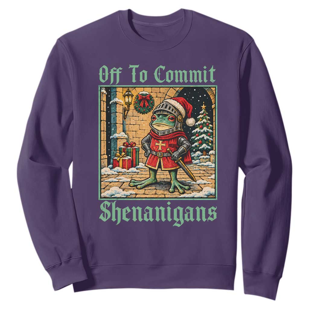 Off To Commit Shenanigans Funny Christmas Frog Knight Sweatshirt TS11
