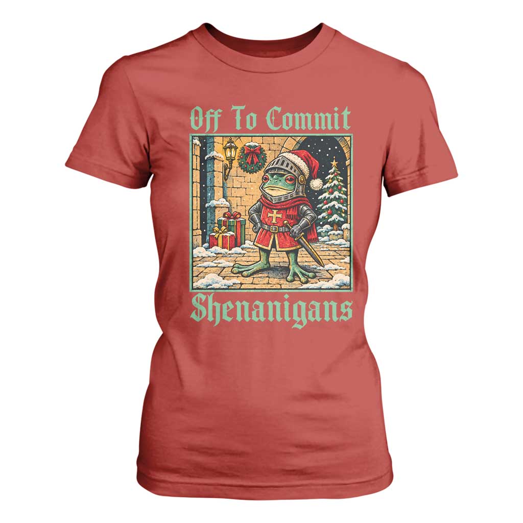 Off To Commit Shenanigans Funny Christmas Frog Knight T Shirt For Women TS11