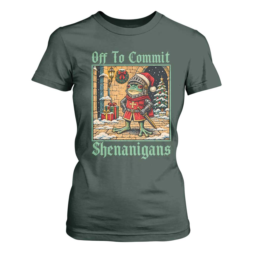 Off To Commit Shenanigans Funny Christmas Frog Knight T Shirt For Women TS11