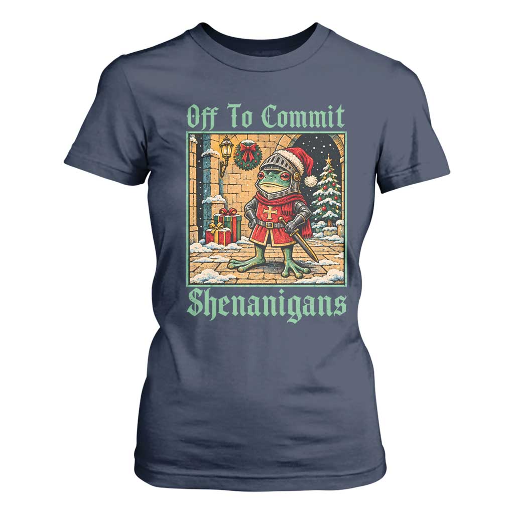 Off To Commit Shenanigans Funny Christmas Frog Knight T Shirt For Women TS11