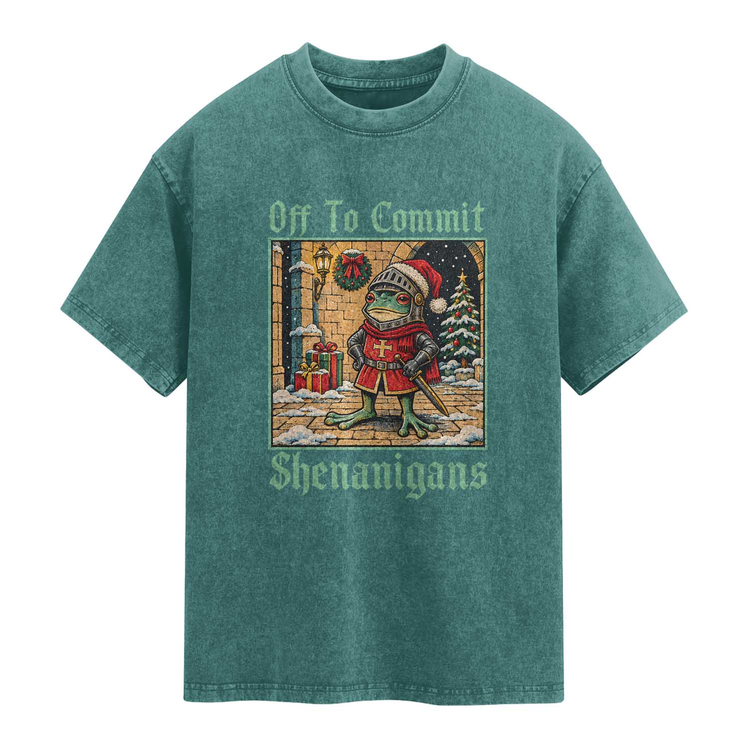 Off To Commit Shenanigans Funny Christmas Frog Knight Washed Cotton T-Shirt TS11