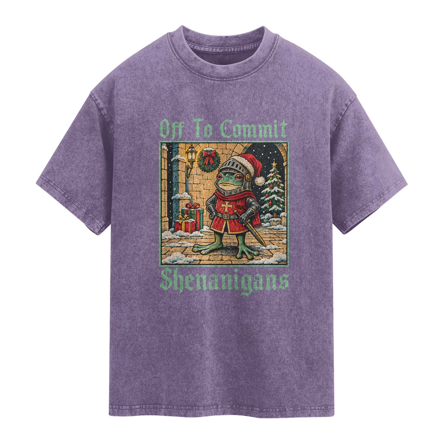 Off To Commit Shenanigans Funny Christmas Frog Knight Washed Cotton T-Shirt TS11