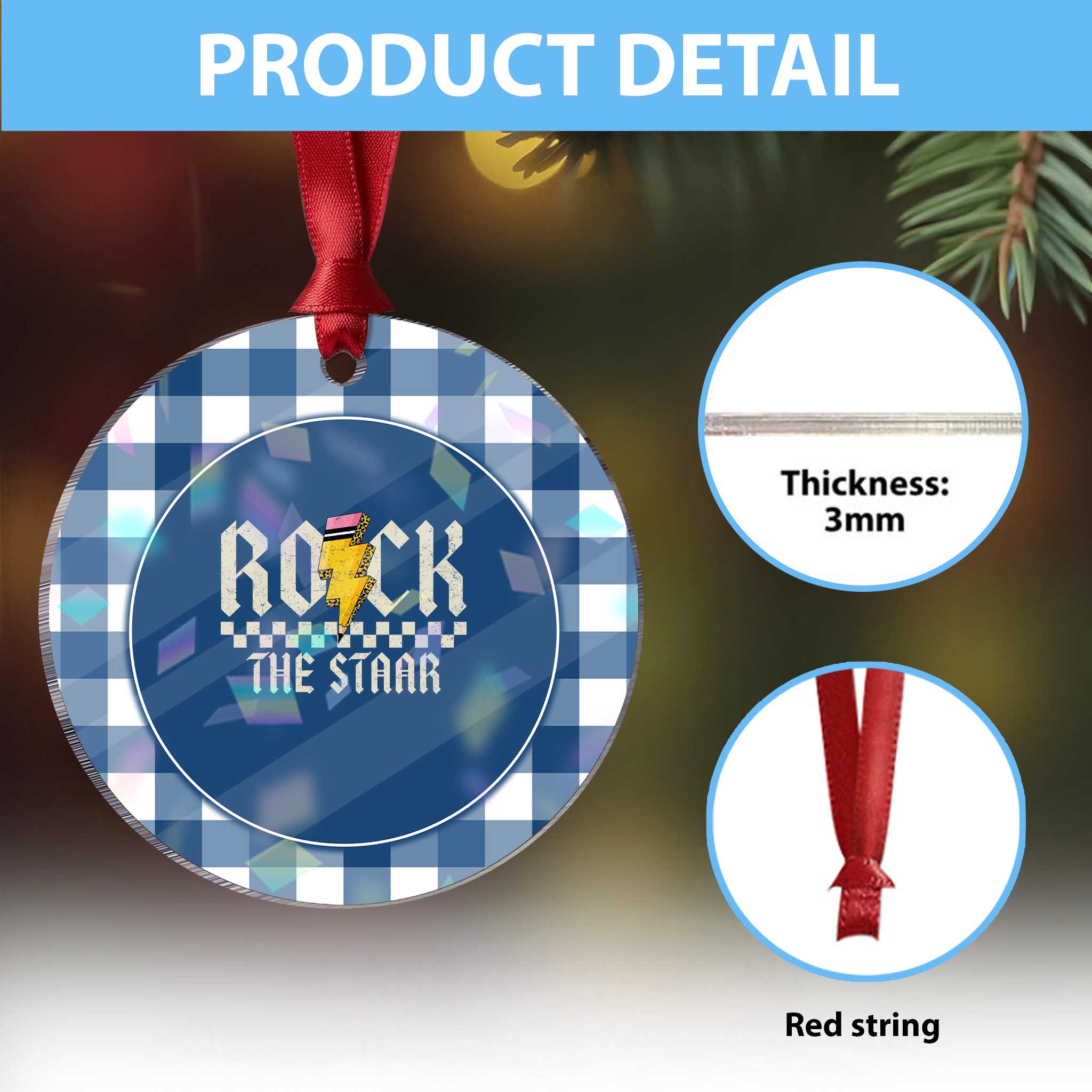 Rock The STAAR Day Holographic Acrylic Ornament Texas Teacher Student Motivational Testing TS02