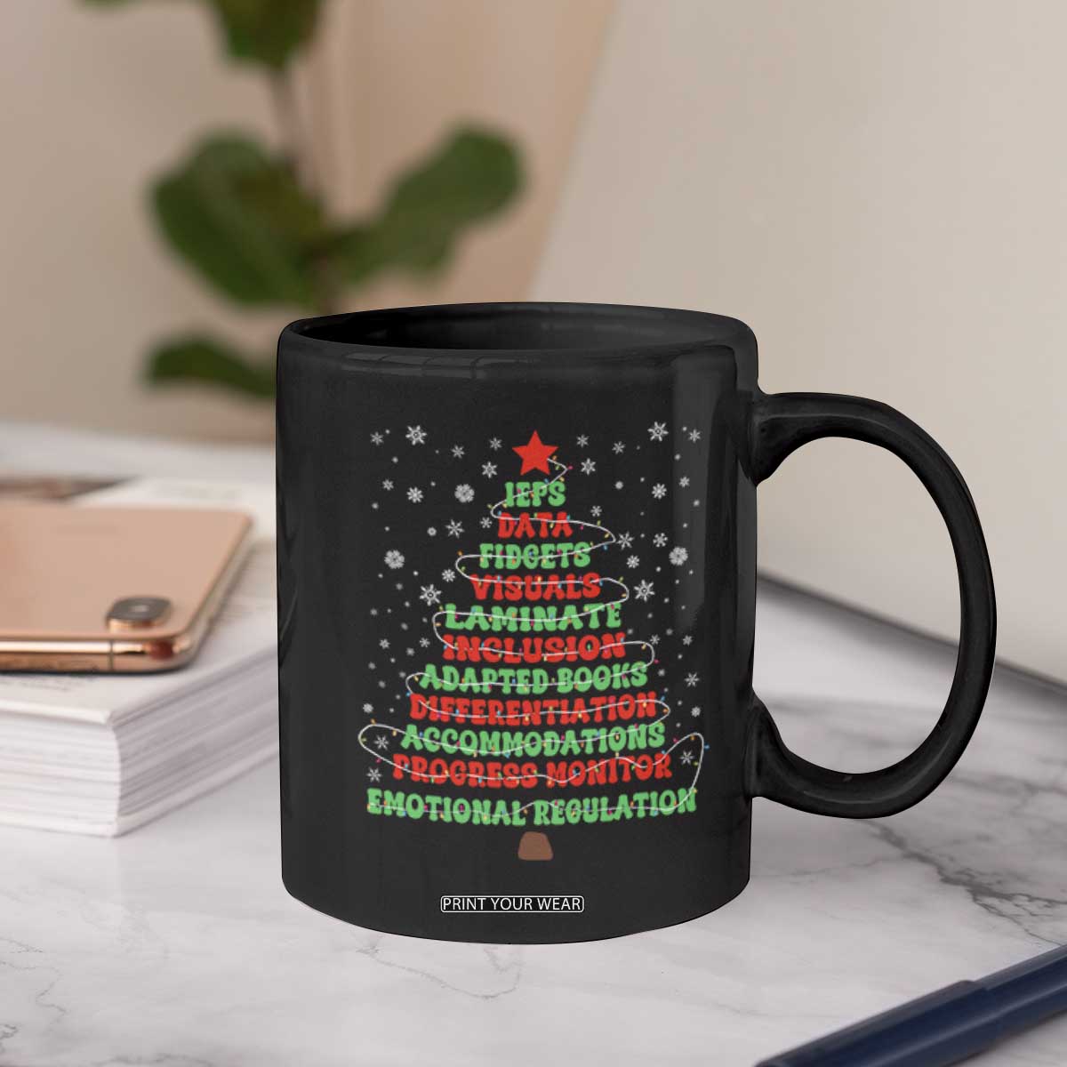 SPED Teacher Holiday Coffee Mug Christmas Tree IEP Inclusion Gift TS12