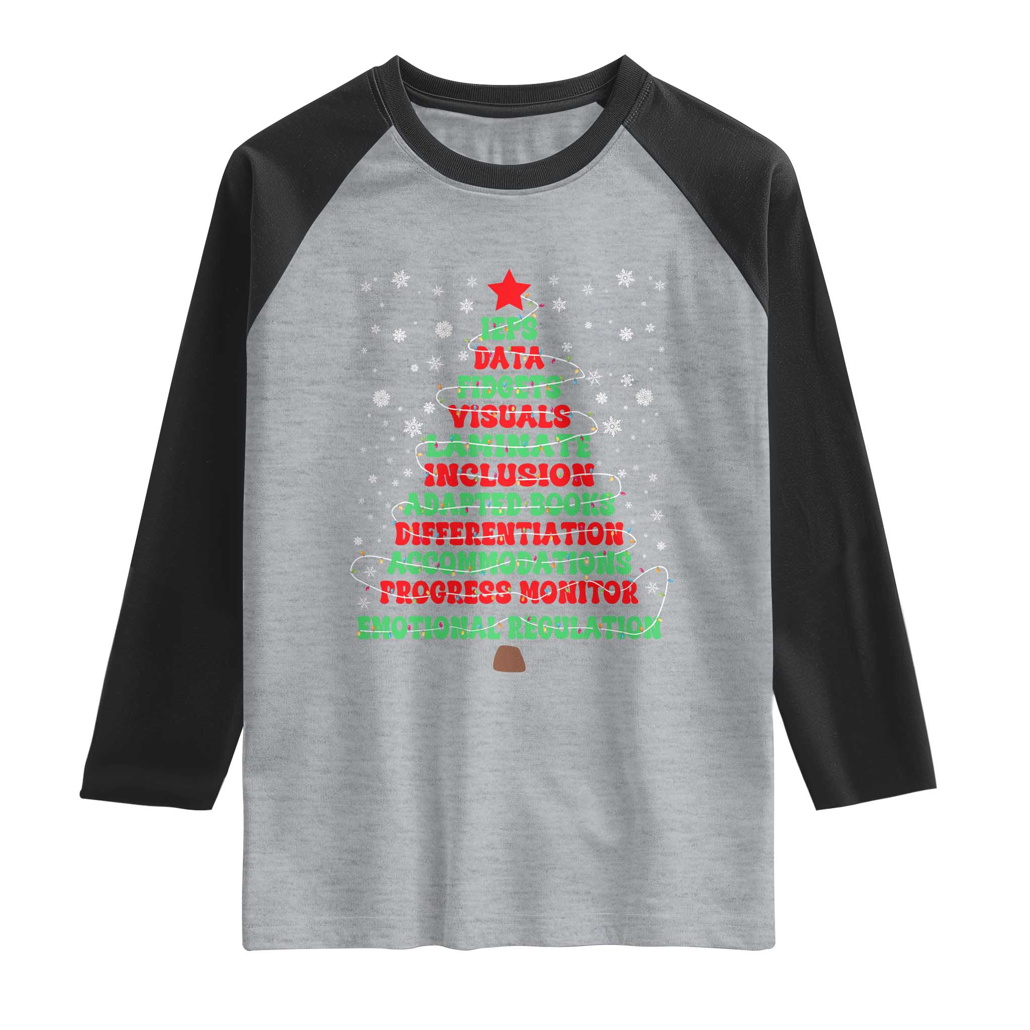 SPED Teacher Holiday Raglan Shirt Christmas Tree IEP Inclusion Gift TS12