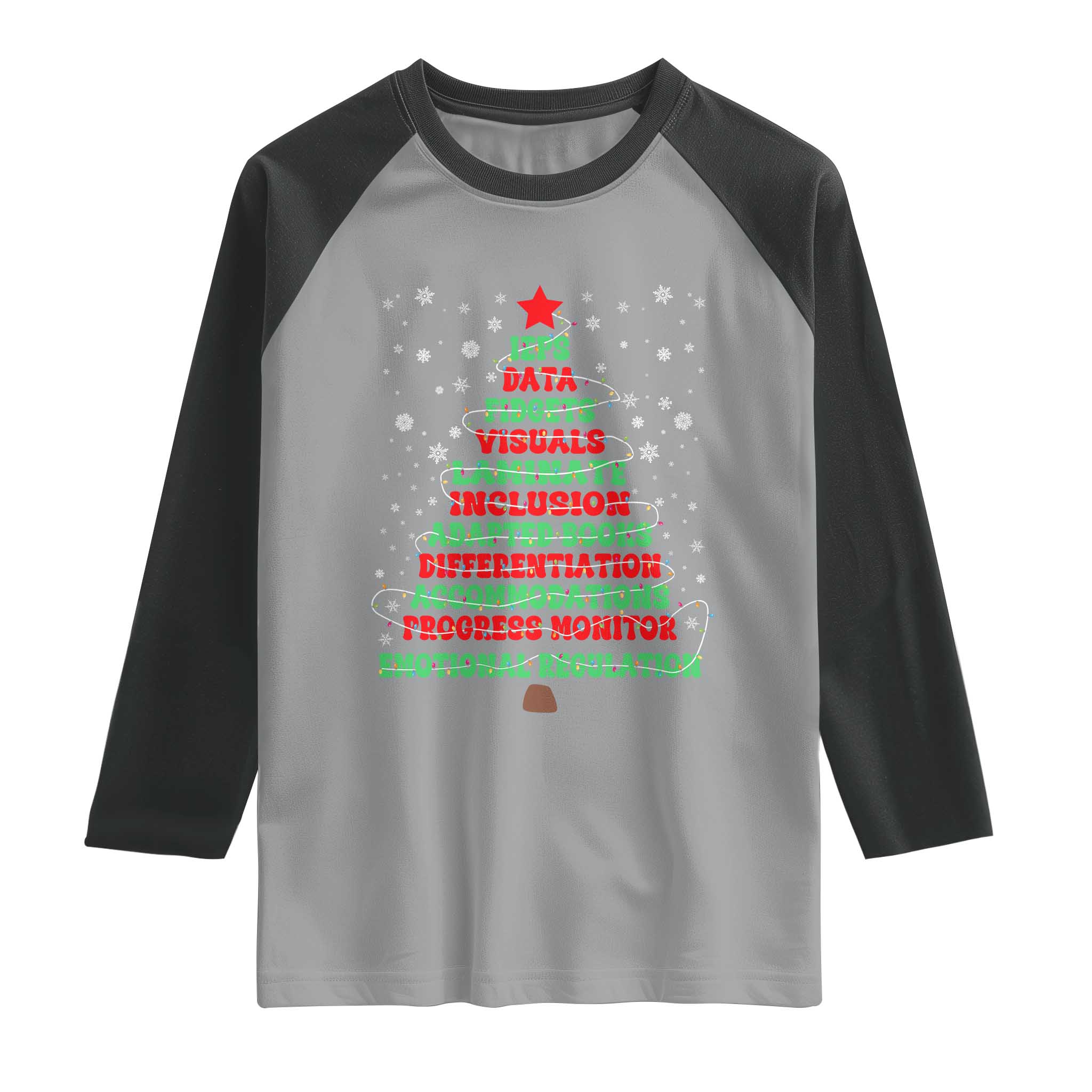 SPED Teacher Holiday Raglan Shirt Christmas Tree IEP Inclusion Gift TS12