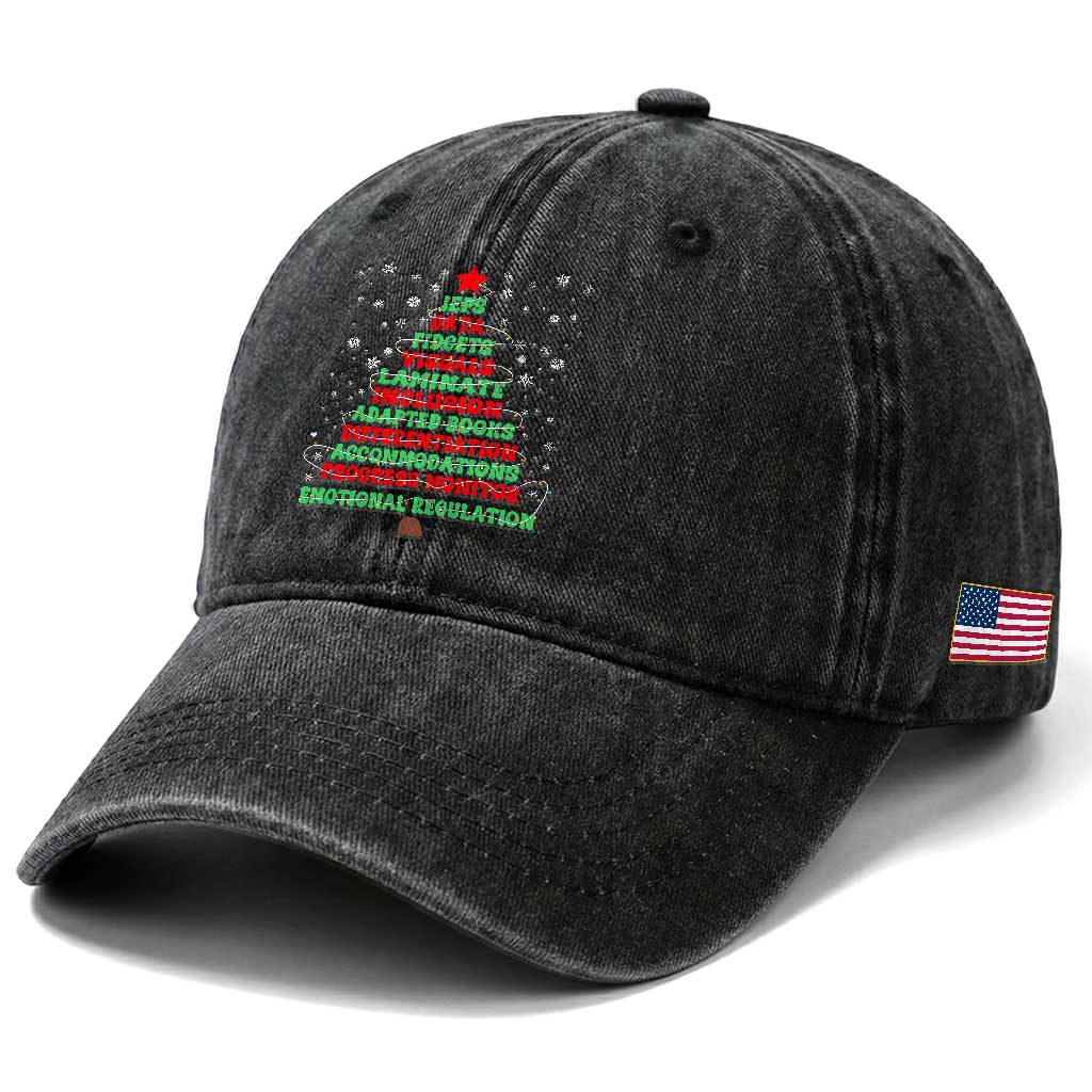 SPED Teacher Holiday Washed Cotton Baseball Cap Christmas Tree IEP Inclusion Gift TS12