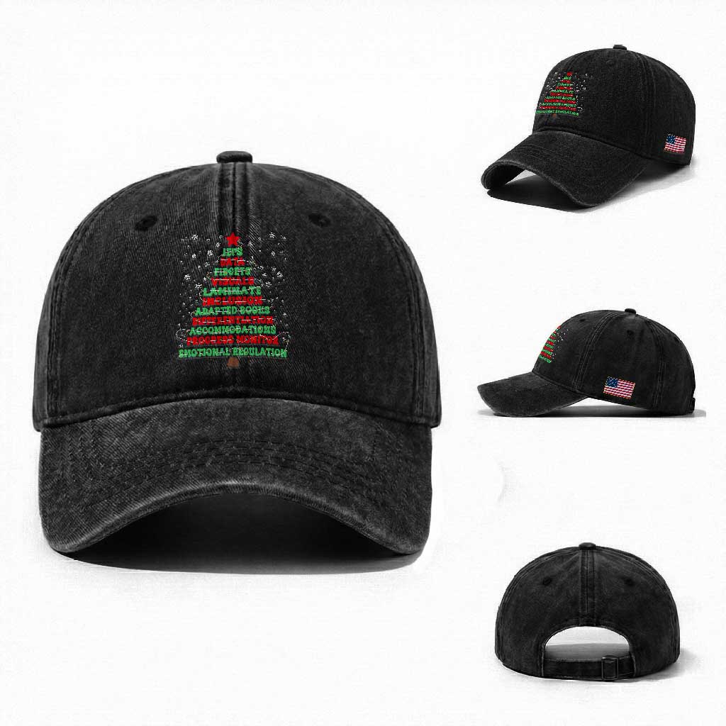 SPED Teacher Holiday Washed Cotton Baseball Cap Christmas Tree IEP Inclusion Gift TS12