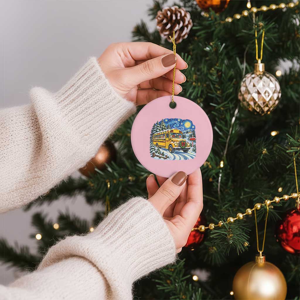 Starry Night Christmas School Bus Ceramic Ornament Bus Driver Gift TS12