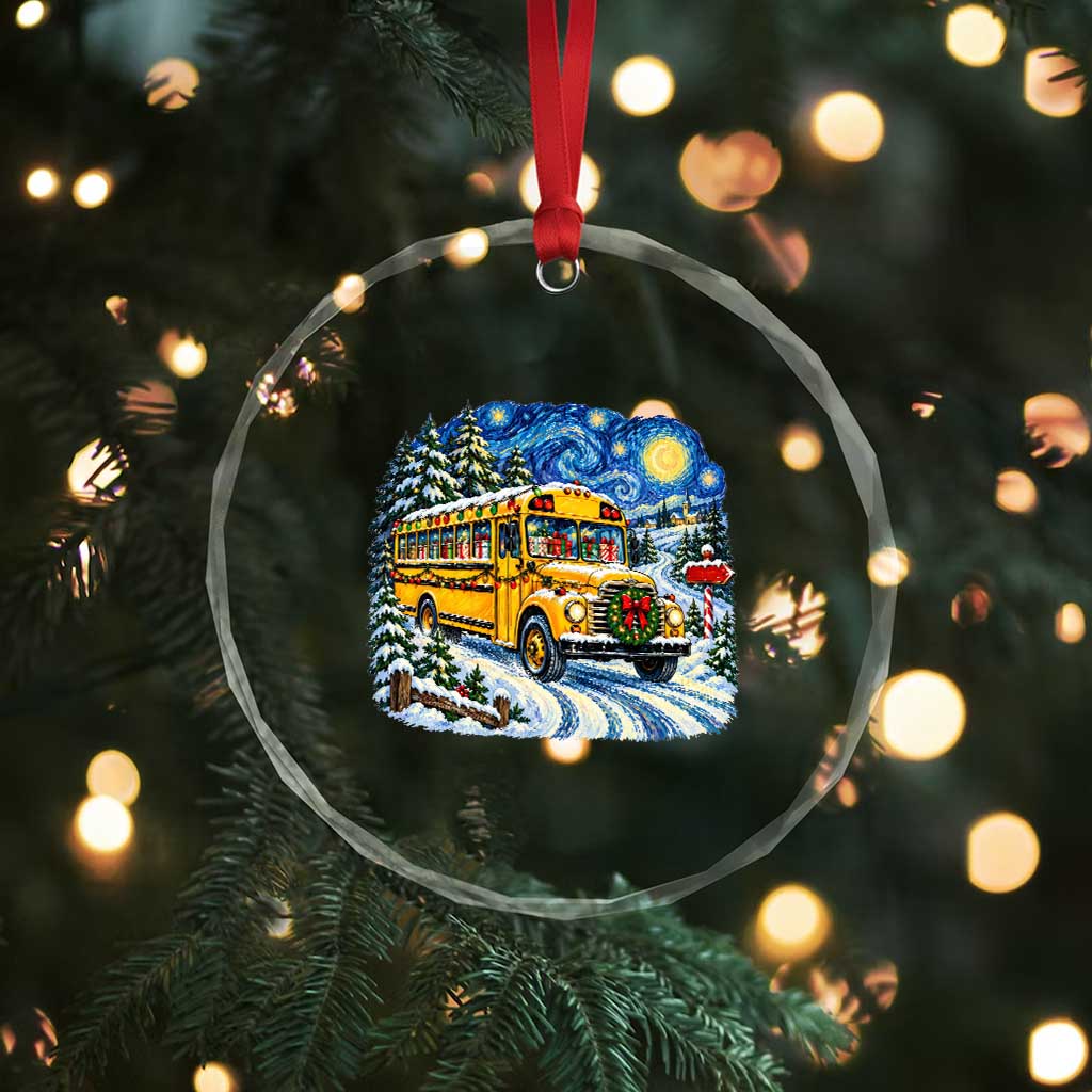 Starry Night Christmas School Bus Crystal Glass Ornament Bus Driver Gift TS12