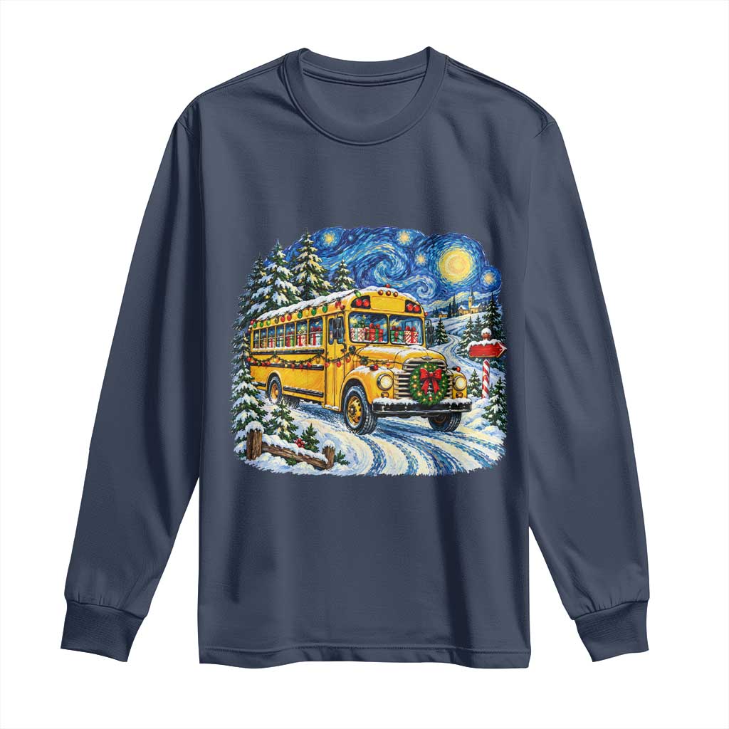 Starry Night Christmas School Bus Long Sleeve Shirt Bus Driver Gift TS12