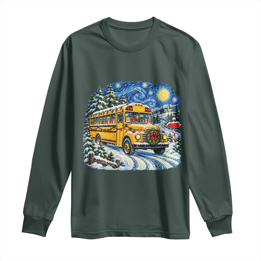 Starry Night Christmas School Bus Long Sleeve Shirt Bus Driver Gift TS12